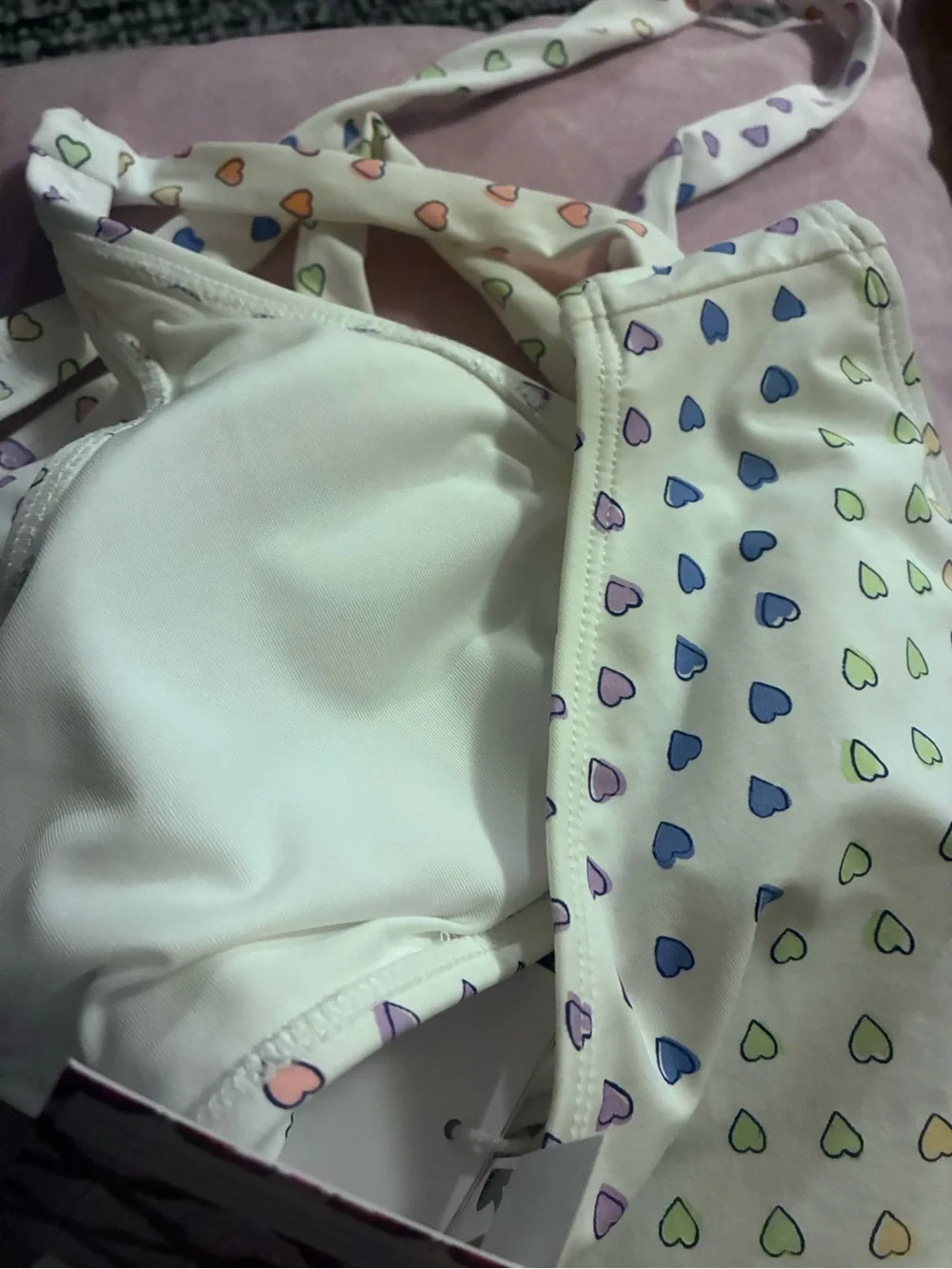 Roller Rabbit White Bandeau Bikini with Multicolor Pastel Heart Print